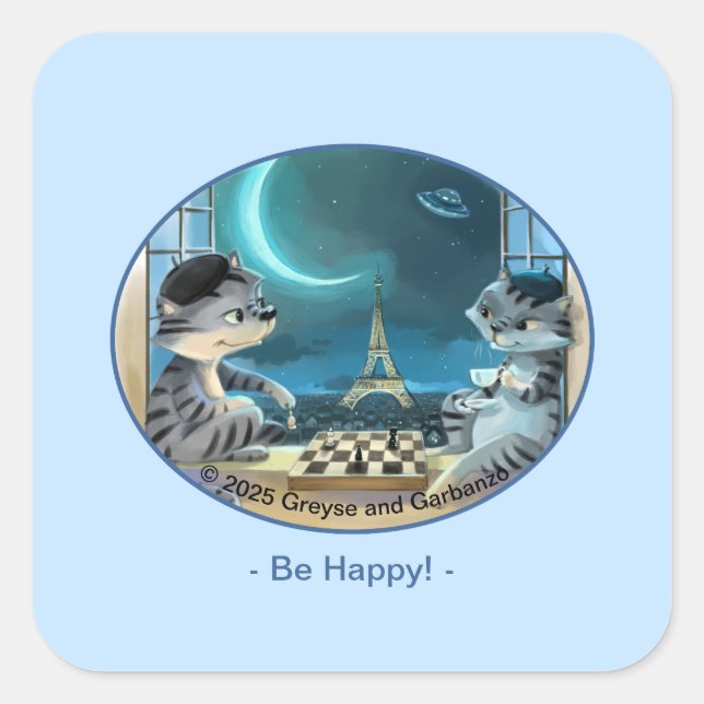 Paris am Night Square Stickers - Happy (Vorderseite)