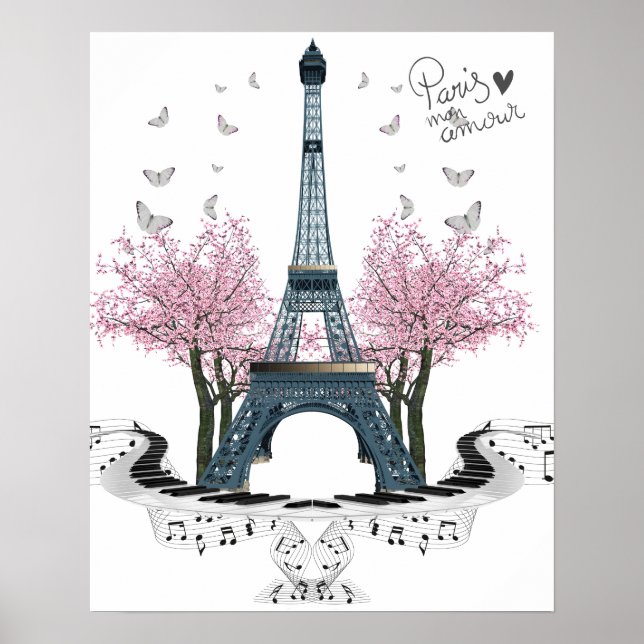 Paris Amour Hübsch Eiffelturm Poster (Vorne)