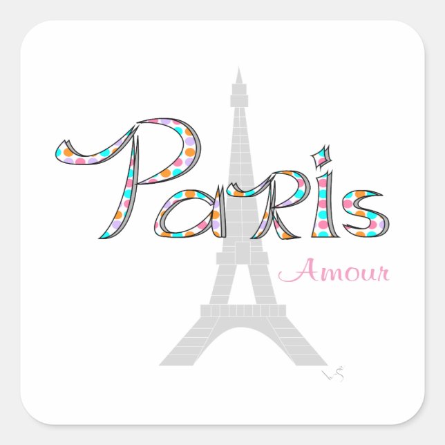 PARIS Amour mit Eiffelturm Quadratischer Aufkleber (Vorderseite)