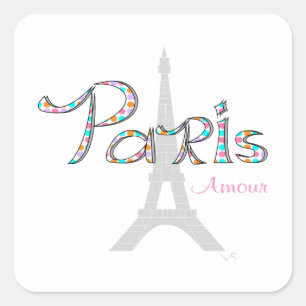 PARIS Amour mit Eiffelturm Quadratischer Aufkleber