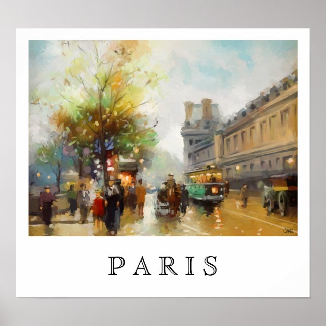 Paris an einem Regentag. Aquarellmalerei Poster (Vorne)