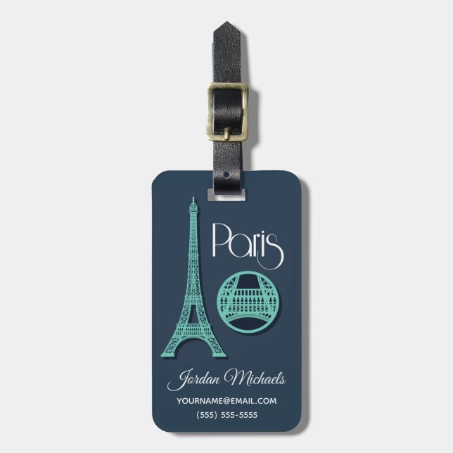 Paris aquamarin gepäckanhänger (Vorderseite vertikal)