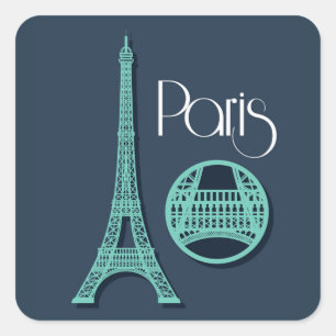 Paris Aquamarin Quadratischer Aufkleber