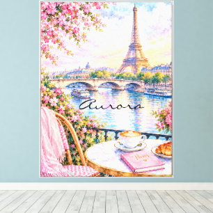 Paris Aquarell Eiffelturm Rosa Floral Französisch Leinwanddruck