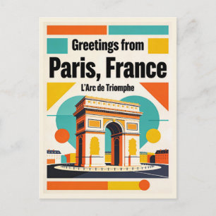 Paris Arc de Triomphe Postkarte, Retro 1960er Jahr Postkarte