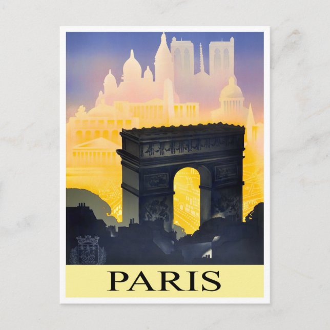 Paris Arc de Triomphe Vintage Postkarte (Vorderseite)