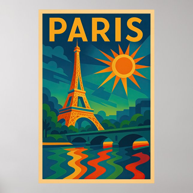 Paris Art Deco Reiseplakat - Eiffelturm der 20er J Poster (Vorne)