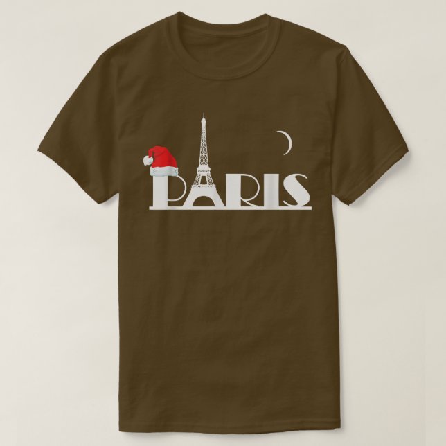 Paris at night and the Eiffel Tower with Santa hat T-Shirt (Design vorne)