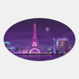 Paris at night ovaler aufkleber