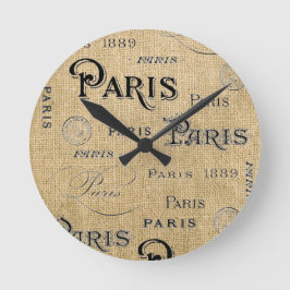 Paris auf Burlap Runde Wanduhr