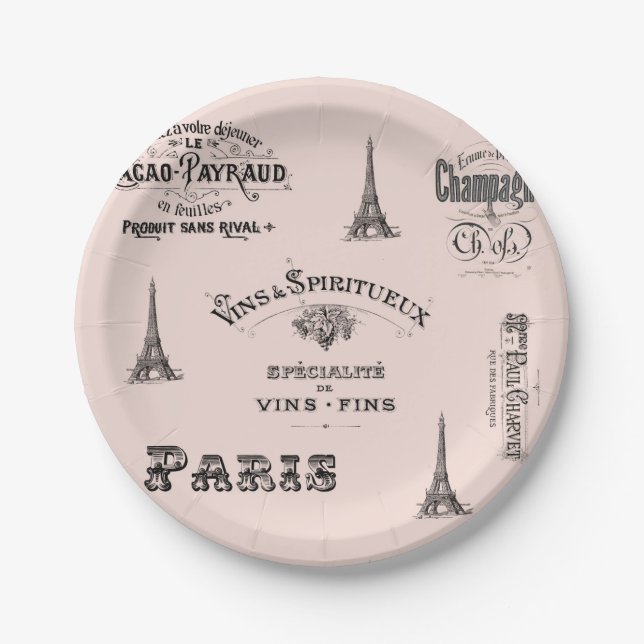 Paris-Aufkleber-Collagen-Franzose-Pappteller Pappteller (Vorderseite)