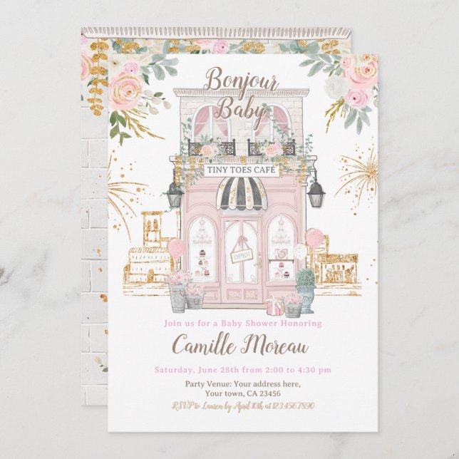 Paris Baby Dusche Einladung (Vorne/Hinten)