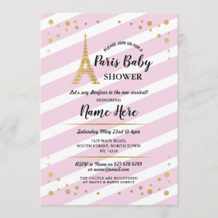 Paris Baby Dusche Girl Gold Pink Eiffelturm Einladung