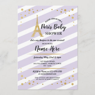 Paris Baby Dusche Lila Gold Eiffel Tower Einladung