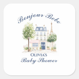 Paris Baby Shower Parisian Cafe Tea Party Quadratischer Aufkleber