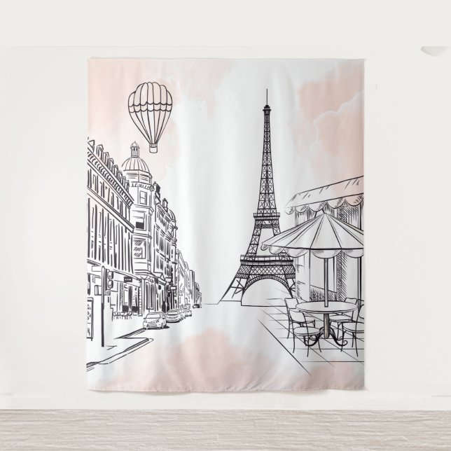 Paris backdrop pink french party banner birthday wandteppich (Vorderseite)