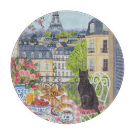 Paris Balcony Breakfast Cat Eiffel Tower  Schneidebrett