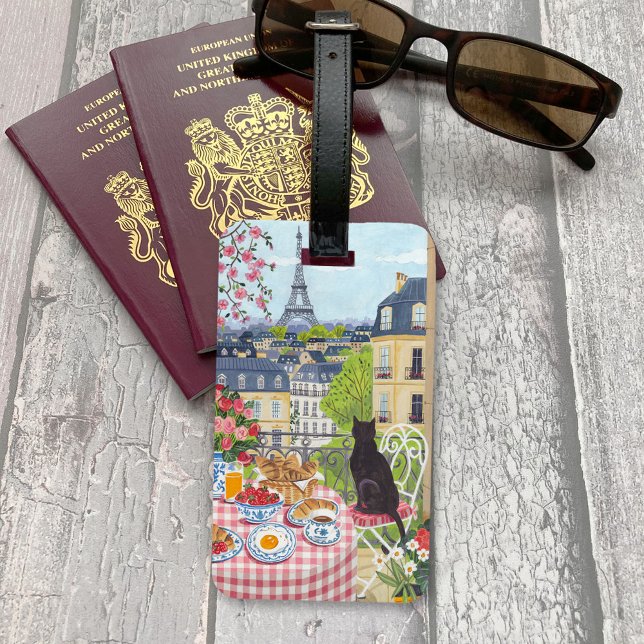 Paris Balkon Katze Eiffelturm Reise Gepäckanhänger (Paris Balcony Cat Eiffel Tower Travel Luggage Tag)