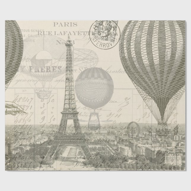 Paris-Ballon-Reise Geschenkpapier (Flach)