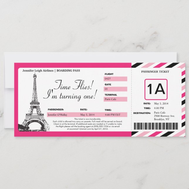 Paris Birthday Boarding Pass Ticket Einladung (Vorderseite)