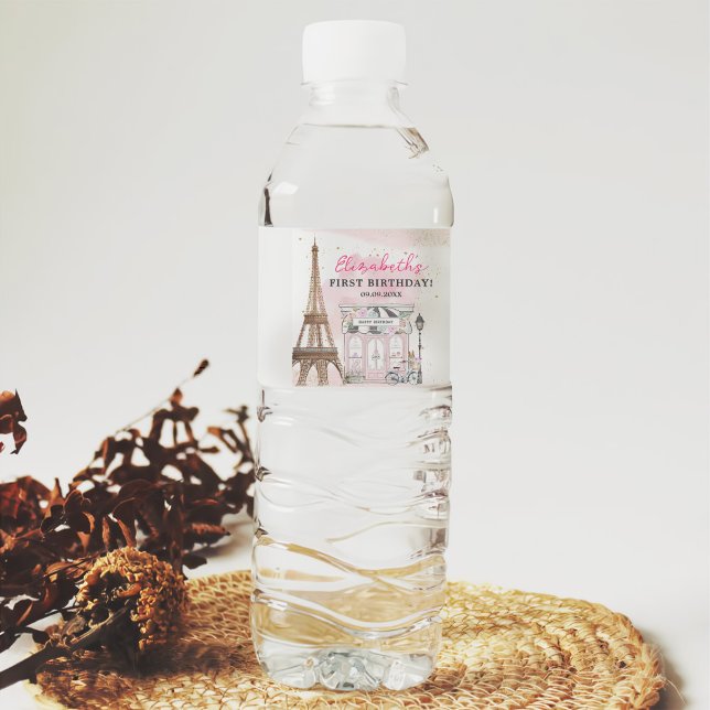 Paris Birthday Parisian Café Party Wasserflaschenetikett (Von Creator hochgeladen)