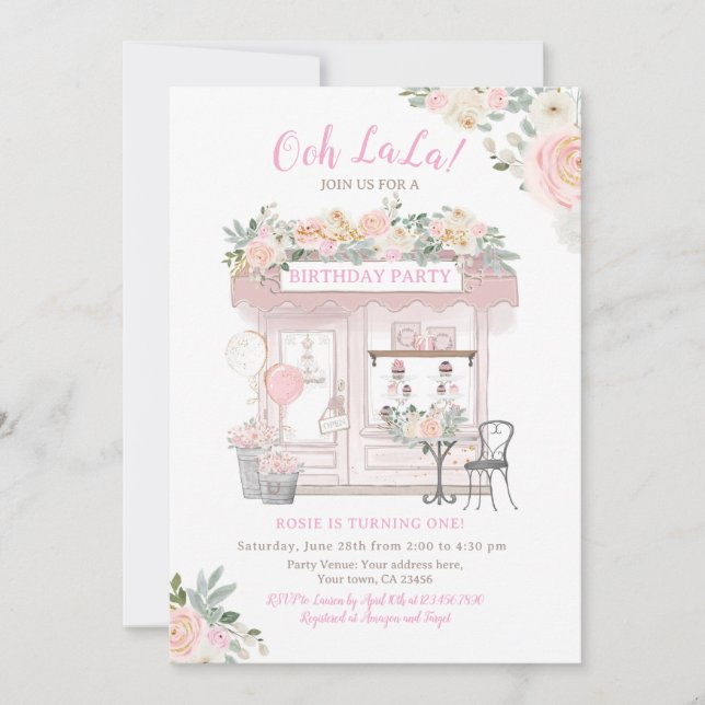 Paris Birthday Party Einladung (Vorderseite)