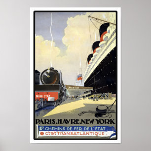 Paris bis New York Vintage Travel Poster