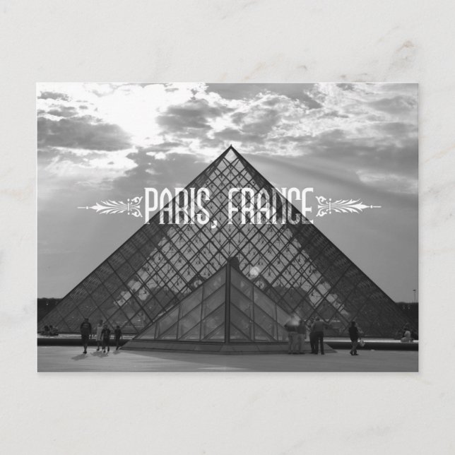 Paris Black and White Travel Postcard Louvre Postkarte (Vorderseite)