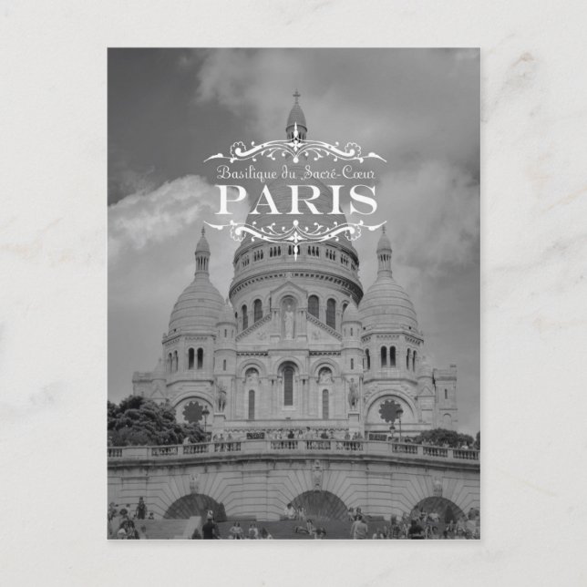 Paris Black and White Travel Postcard Sacre Coeur Postkarte (Vorderseite)