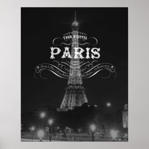 Paris Black and White Travel Poster Eiffelturm