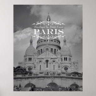 Paris Black and White Travel Poster: Sacre Coeur Poster