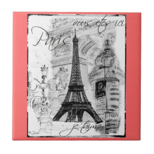 Paris Black & White Eiffel Tower Street Scene Fliese