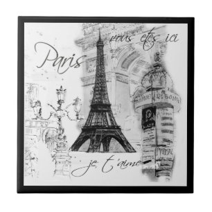 Paris Black & White Eiffel Tower Street Scene Fliese