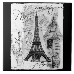 Paris Black & White Eiffel Tower Street Scene Fliese