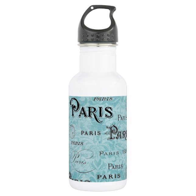 Paris | Blauer Damast Trinkflasche (Vorderseite)