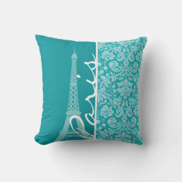Paris; Blaugrün-Damaskusmuster Kissen
