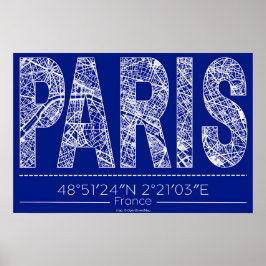 Paris Blaupausen-Typografie-Kartenposter – Horizon Poster