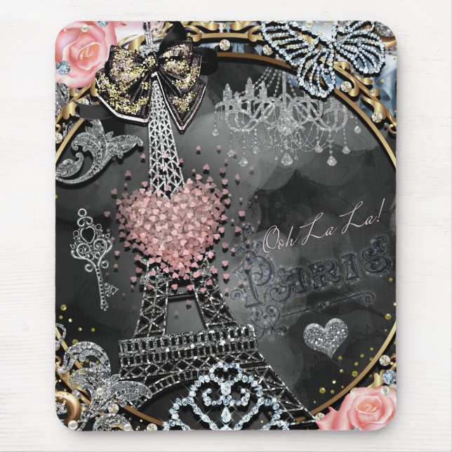Paris Bling Glamour Sparkle Frankreich Girly Trend Mousepad (Vorne)