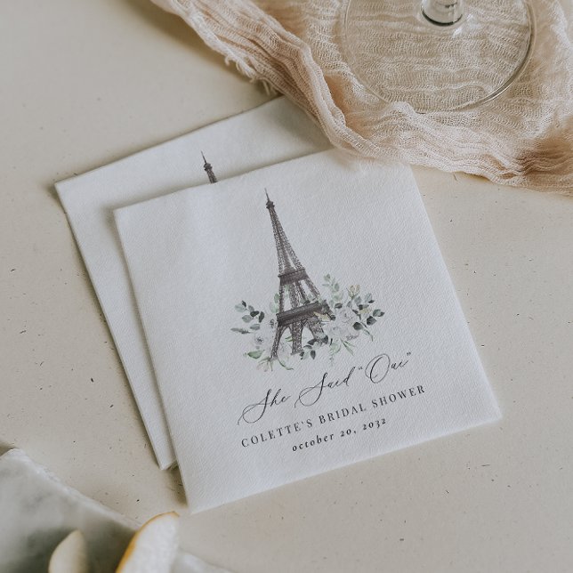 Paris Bloom | Blumeneiffel-Brautparty Serviette (Von Creator hochgeladen)