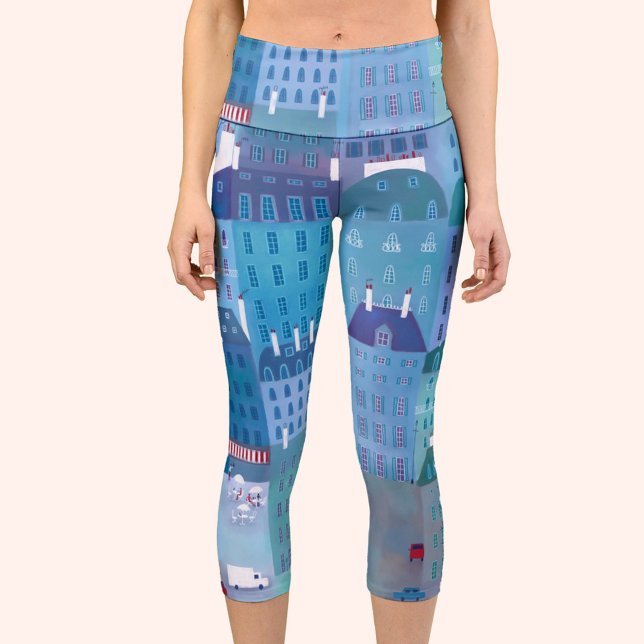 Paris Blue Capri Leggings (Paris France painted leggings capri pants)