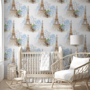 Paris Blue Hydrangea Whitepaper Tapete
