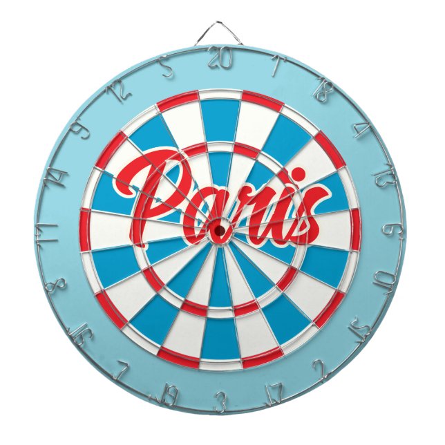 PARIS Blue White und Red bearbeiteter Text Retro Dartscheibe (vorne)