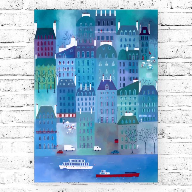 Paris Blues Poster (Paris in blue city art for those who love France)