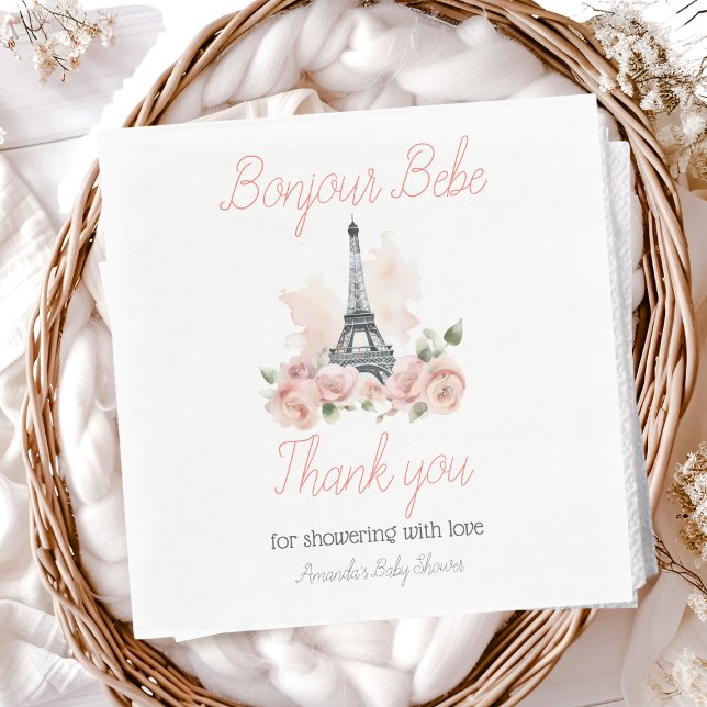 Paris Bonjour Bebe Parisian Floral Baby Shower Serviette (Von Creator hochgeladen)