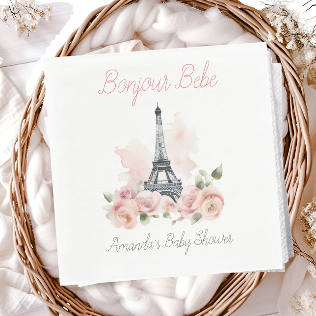 Paris Bonjour Bebe Parisian Floral Baby Shower Serviette (Von Creator hochgeladen)