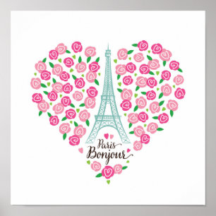 Paris Bonjour   Blumenherz Poster