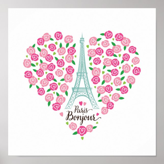 Paris Bonjour | Blumenherz Poster (Vorne)
