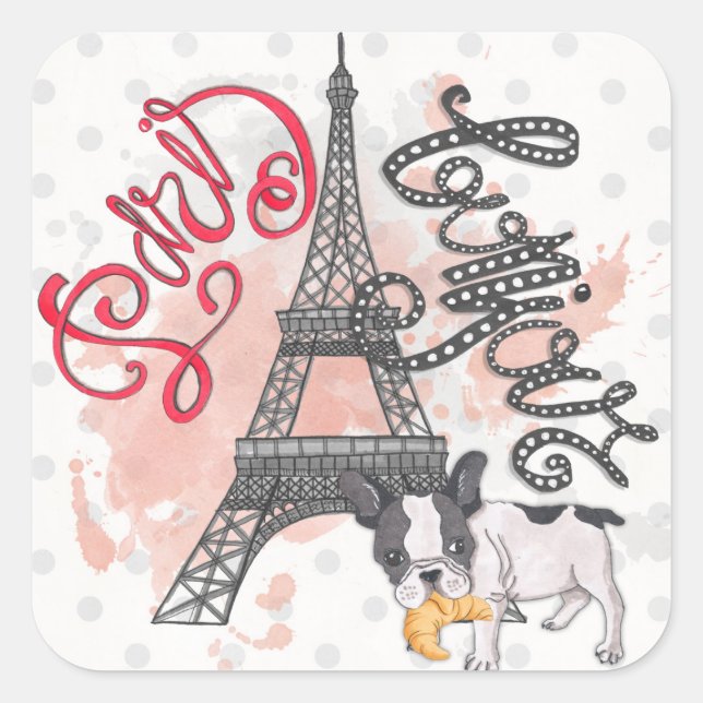 Paris Bonjour Quadratischer Aufkleber (Vorderseite)