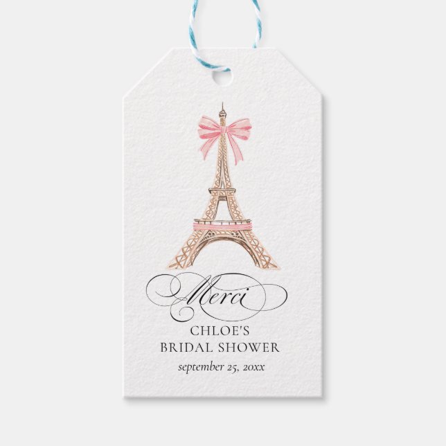 Paris Bow Eiffel Tower Merci BRAUTPARTY Geschenkanhänger (Vorderseite)
