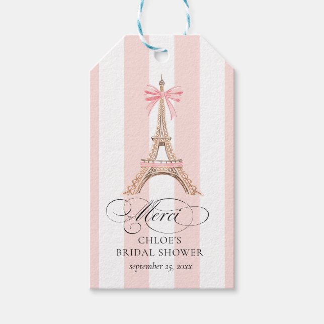 Paris Bow Eiffel Tower Merci BRAUTPARTY Geschenkanhänger (Vorderseite)